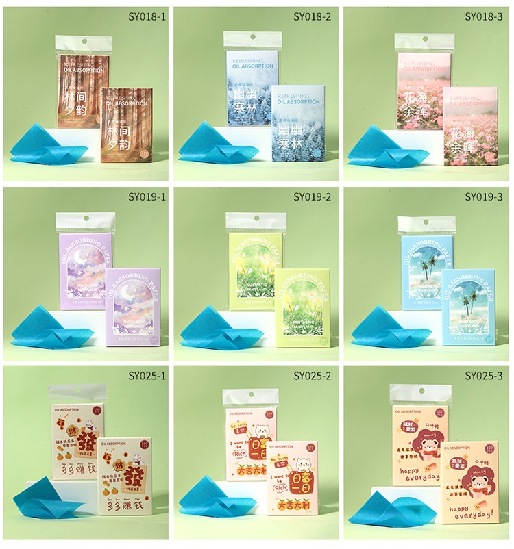 LMLTOP 100pcs Oil Control Blotting Paper With Logo Printed Portable Oil Botting Tissue Facial Oil Absorbing Sheets SY018/019/025