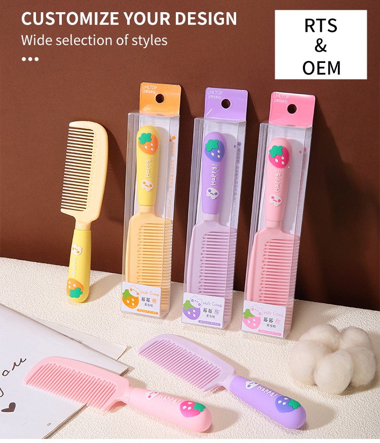 LMLTOP Wholesale cute cartoon strawberry bear hair combs for women accessories soft rubber handle hair comb and brushes SY748