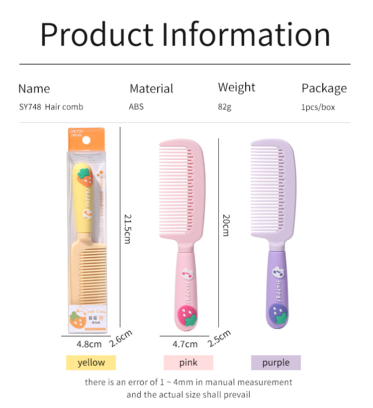 LMLTOP Wholesale cute cartoon strawberry bear hair combs for women accessories soft rubber handle hair comb and brushes SY748