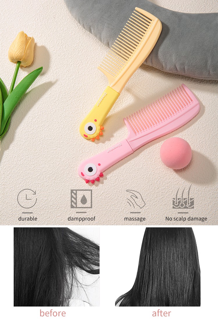 LMLTOP High quality plastic thick combs lovely cartoon pink green yellow dinosaur hair comb with logo SY751