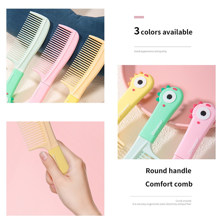 LMLTOP High quality plastic thick combs lovely cartoon pink green yellow dinosaur hair comb with logo SY751