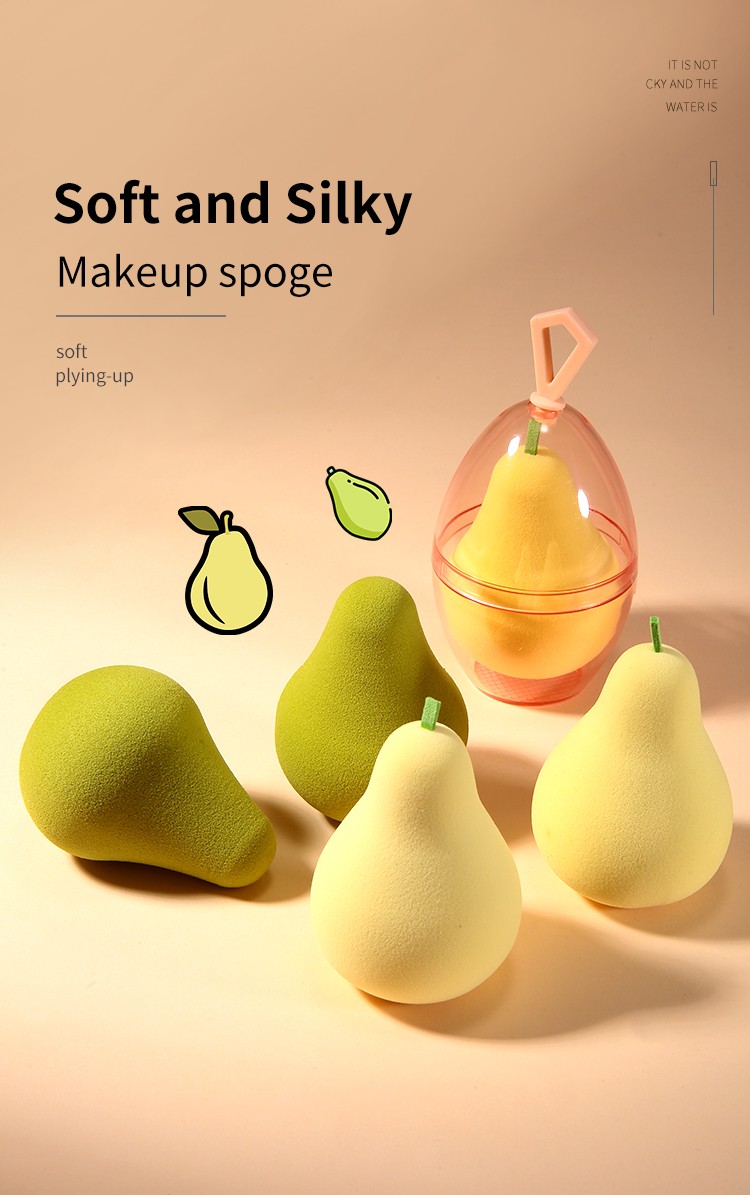 OEM Custom logo Wholesale Fruit Lemon Powder Puff Soft Latex Free Wet And Dry Dual-Use Make up Sponge With Case