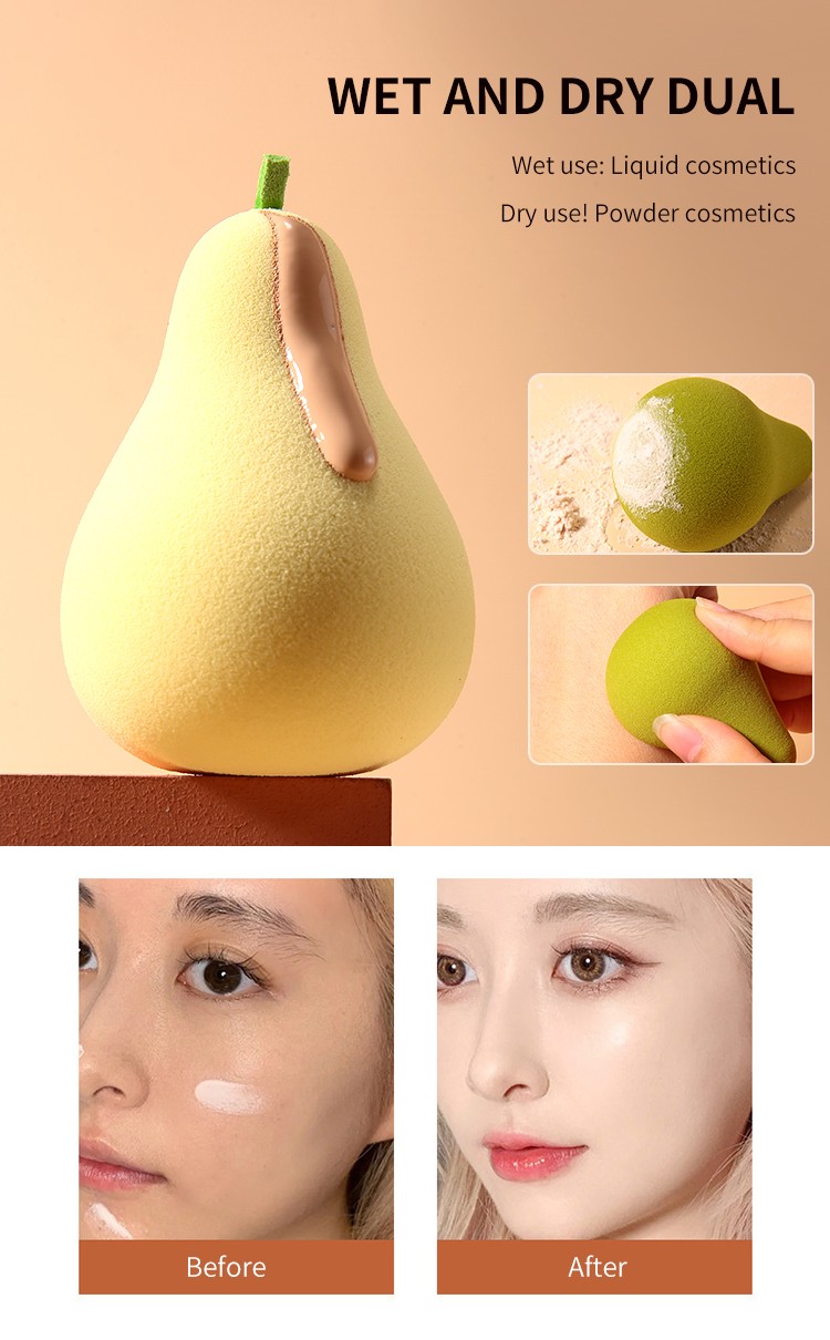 OEM Custom logo Wholesale Fruit Lemon Powder Puff Soft Latex Free Wet And Dry Dual-Use Make up Sponge With Case