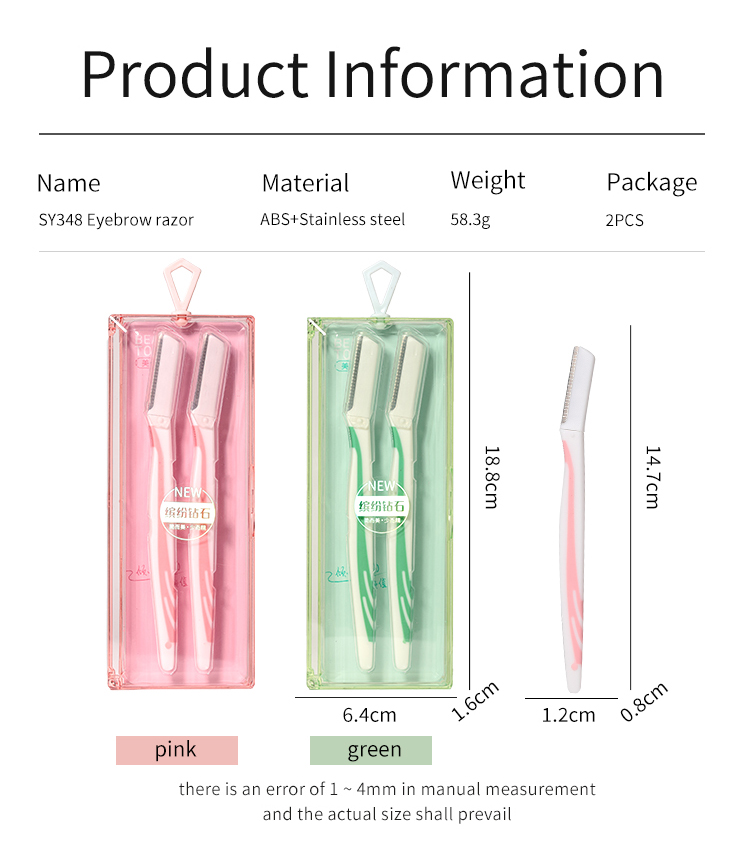 High Quality 2pcs Eco-Friendly Material Eyebrow Trimmer Shaper Facial Razor Women Safety Eyebrow Razor Set SY348