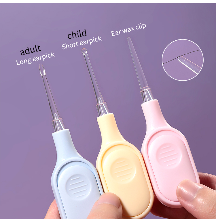 LMLTOP 3 in 1 LED light earpick Baby Ear Curette Pink Handle Plastic Safe Sliver Lihgted Gracey Curette SY523