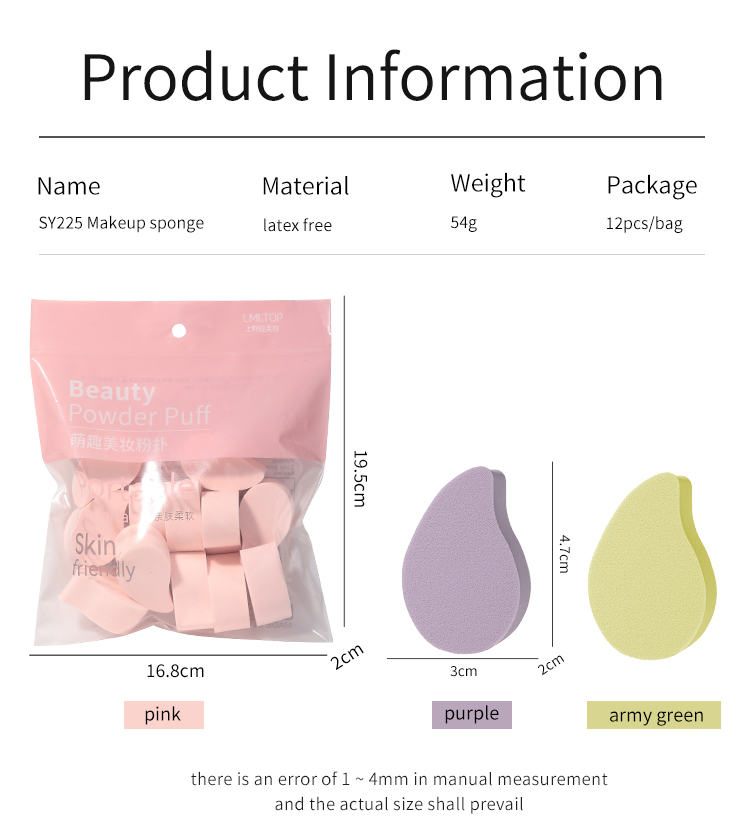 LMLTOP New Design 12 pieces Mango Powder Puff for Face Latex free Blender Makeup Cosmetics Wet And Dry NR Wedge Sponge Puff
