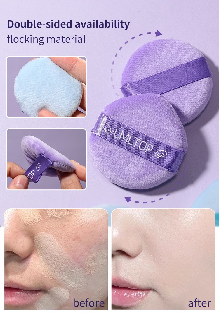 LMLTOP Wholesale Facial Cosmetic Cotton Puff Silky ribbon Soft double sided Make Up Folcking Powder Puff for women