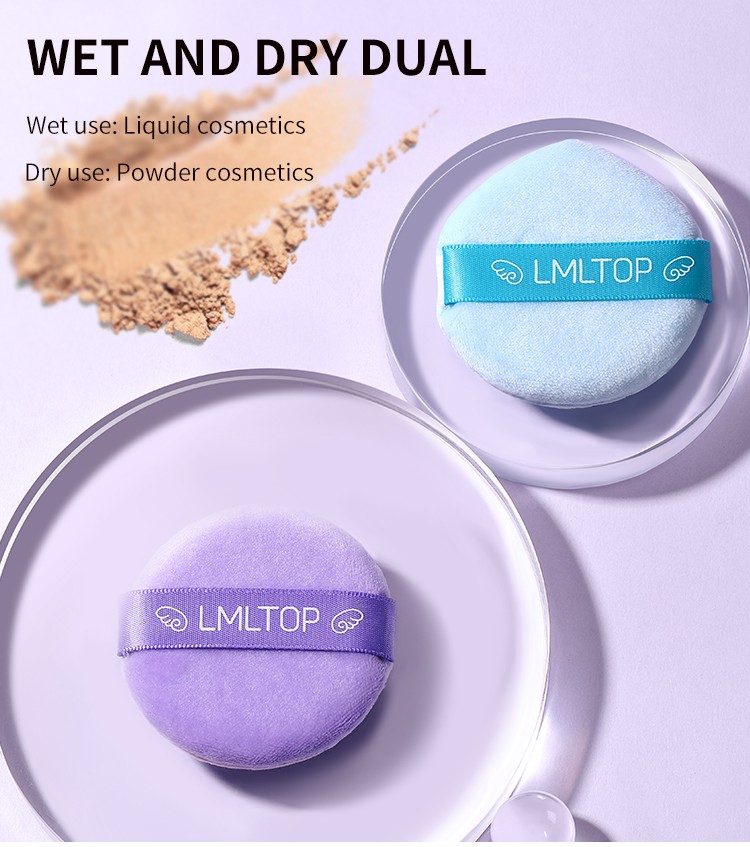 LMLTOP Wholesale Facial Cosmetic Cotton Puff Silky ribbon Soft double sided Make Up Folcking Powder Puff for women