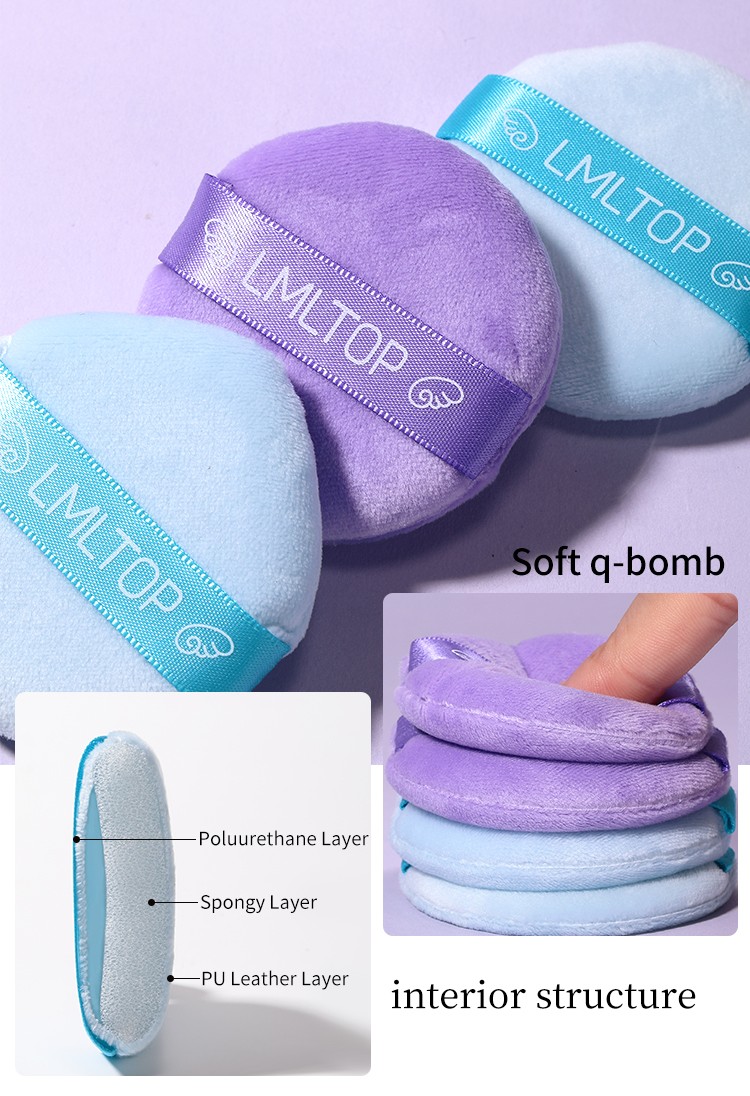 LMLTOP Wholesale Facial Cosmetic Cotton Puff Silky ribbon Soft double sided Make Up Folcking Powder Puff for women