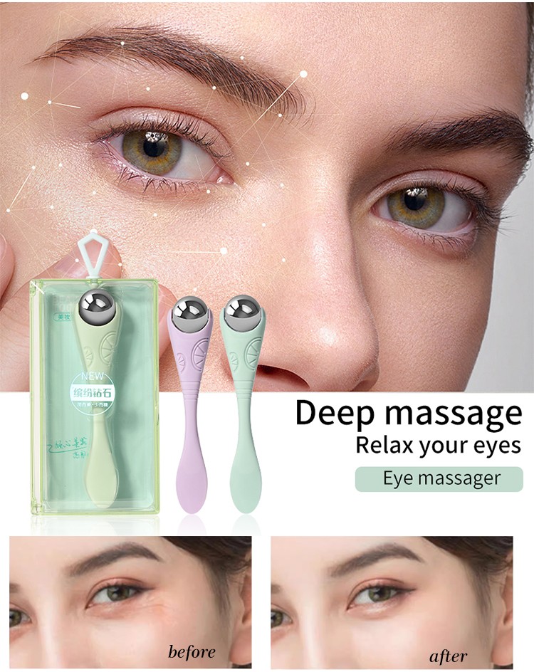 LMLTOP Delicate Eye Massager Roller Skin Care Manual Beauty Tools Eye ABS Handle Stainless Steel Ball Massage Roller For Eyes