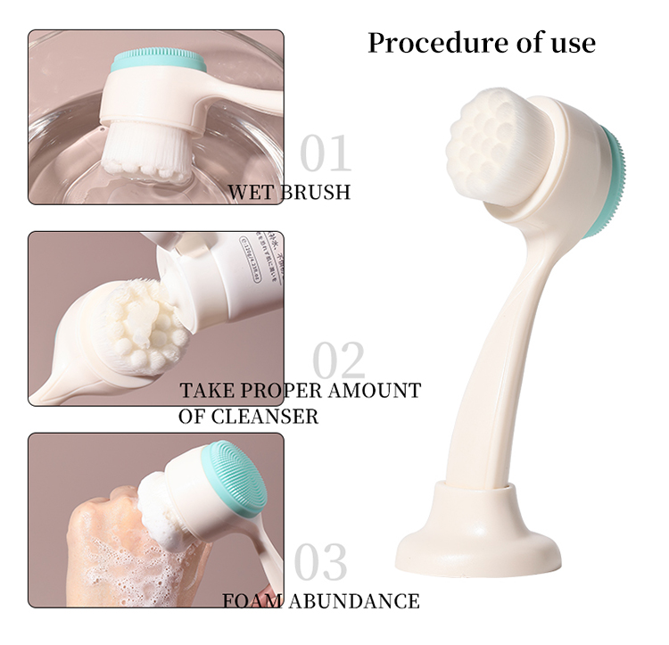 Meilamei Double-sided facial cleansing brush face scrubber skincare exfoliate deep cleaning facial brushes with base MLM-Y502