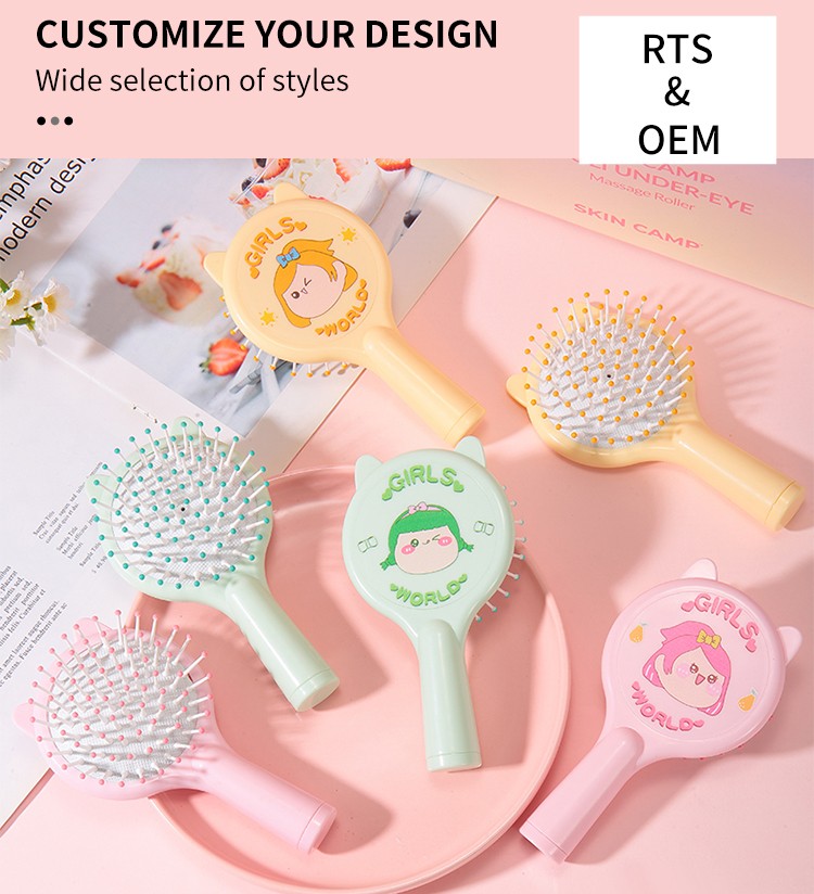 LMLTOP mini plastic handle airbag massage comb flower fragrance airbag cartoon cat fringe hair comb kids hair brushes SY743