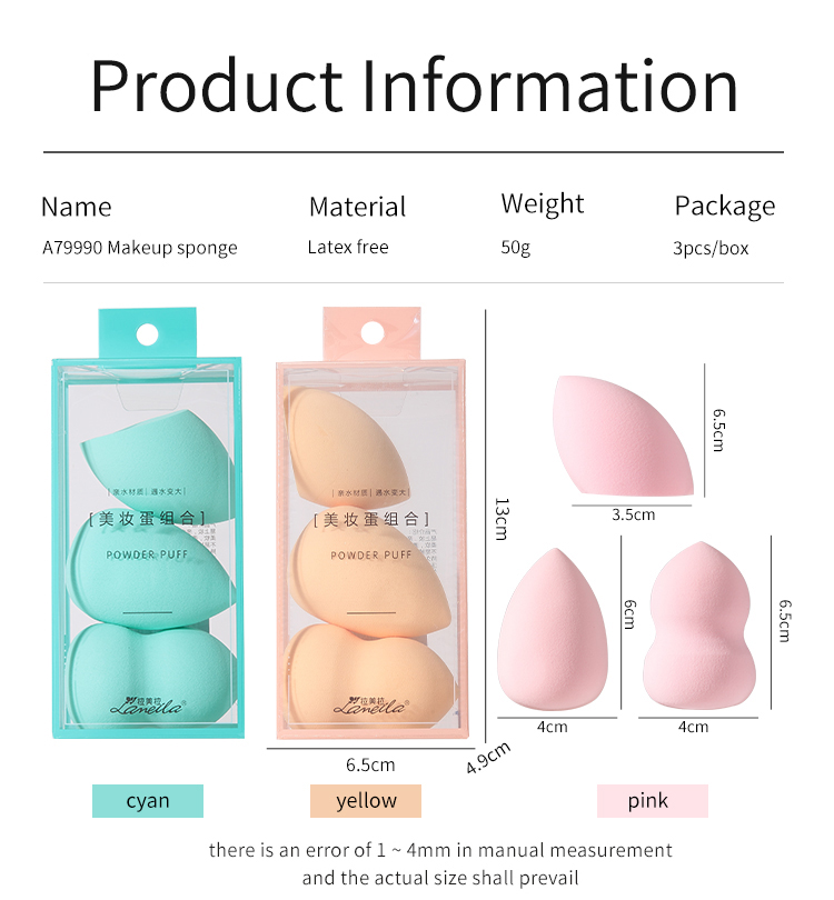 Lameila 3pcs NEW Professional different shapes Foundation Sponge Cosmetic Makeup Sponge Set A79990