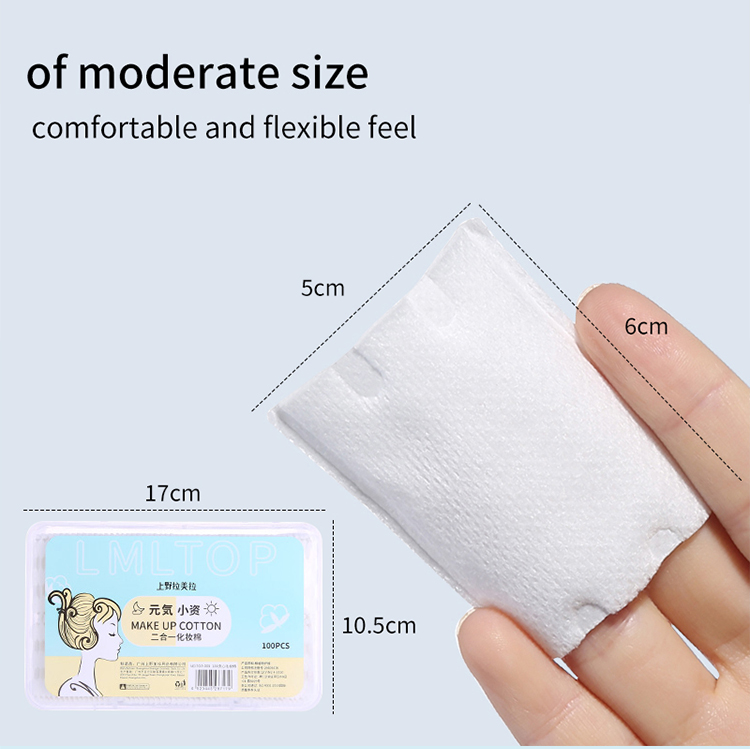 LMLTOP Wholesale 100pcs disposable thick square sandwich cotton pads for face TOP-009 100% cotton facial cotton pads for women