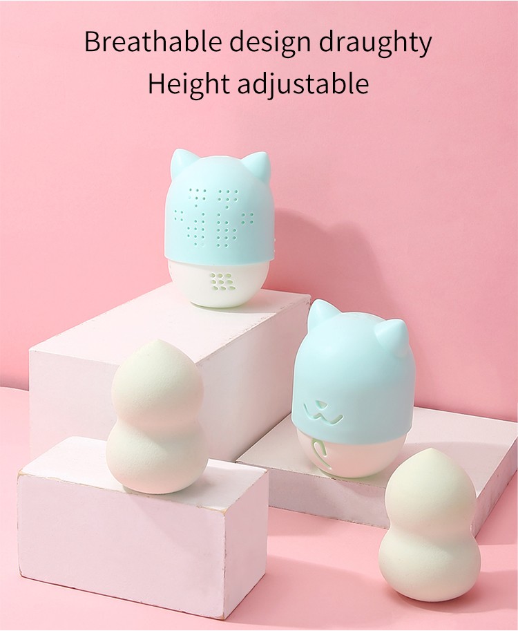 LMLTOP Cosmetic Makeup Sponge Holder Carrying Box TOP-066 Silicone Cute Cat Storage Case Sponge Makeup Storage Powder Puff Set