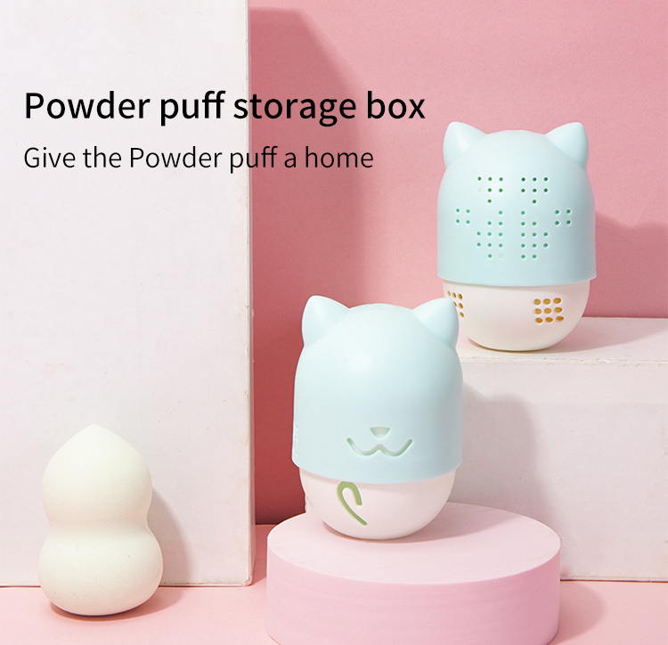 LMLTOP Cosmetic Makeup Sponge Holder Carrying Box TOP-066 Silicone Cute Cat Storage Case Sponge Makeup Storage Powder Puff Set