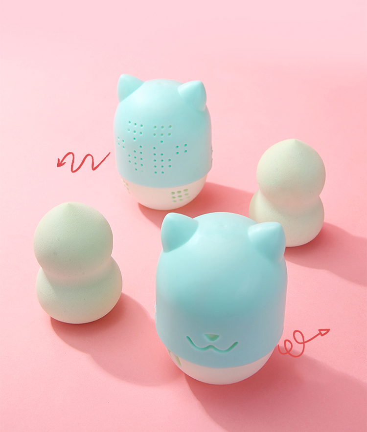 LMLTOP Cosmetic Makeup Sponge Holder Carrying Box TOP-066 Silicone Cute Cat Storage Case Sponge Makeup Storage Powder Puff Set