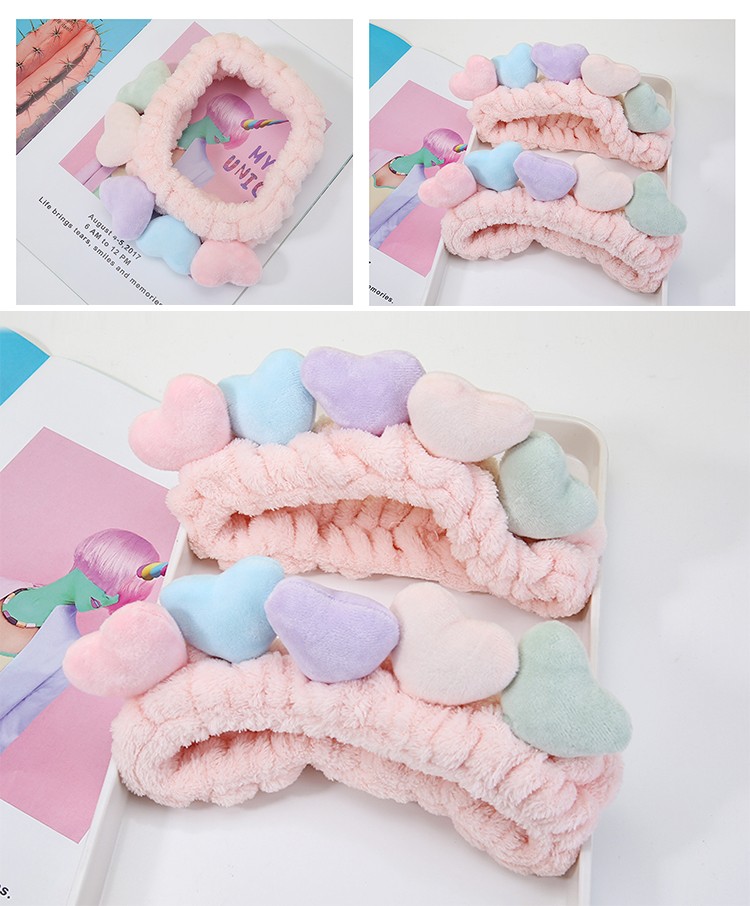 LMLTOP Cute heart makeup skincare headband for girls facial skin care face washing bath headbands thick hair elastic hair band