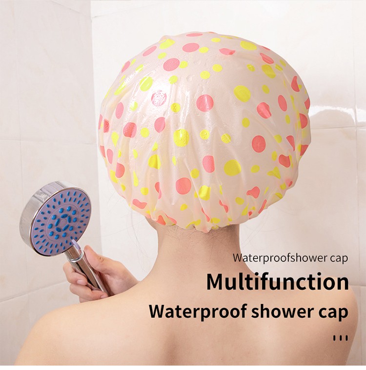 YILINGMENG Promotional popular water-proof eva luxury thickened premium shower cap L503 reusable double layer pvc shower cap