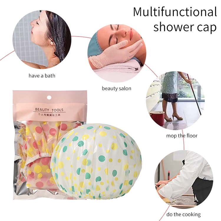 YILINGMENG Promotional popular water-proof eva luxury thickened premium shower cap L503 reusable double layer pvc shower cap