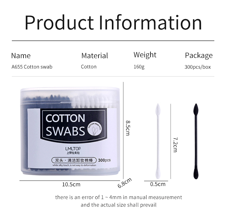 Wholesale personal care ear cleaning 2 in 1 paper stick cotton swab high quality cotton buds A655