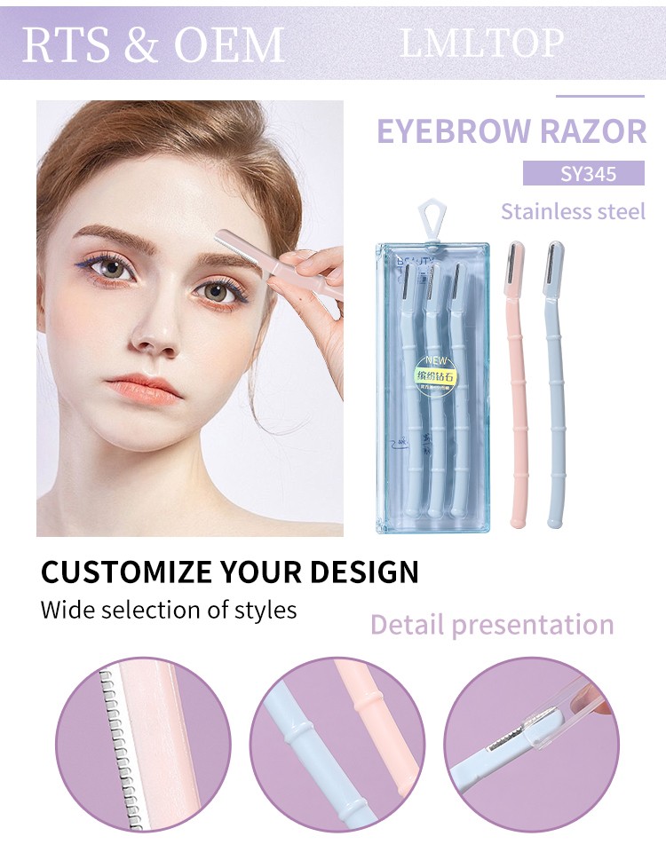 LMLTOP 3pcs New Design Bamboo Shape Eyebrow Trimmer For Women Eyebrow Razor And Facial Razor With Plastic Case SY345