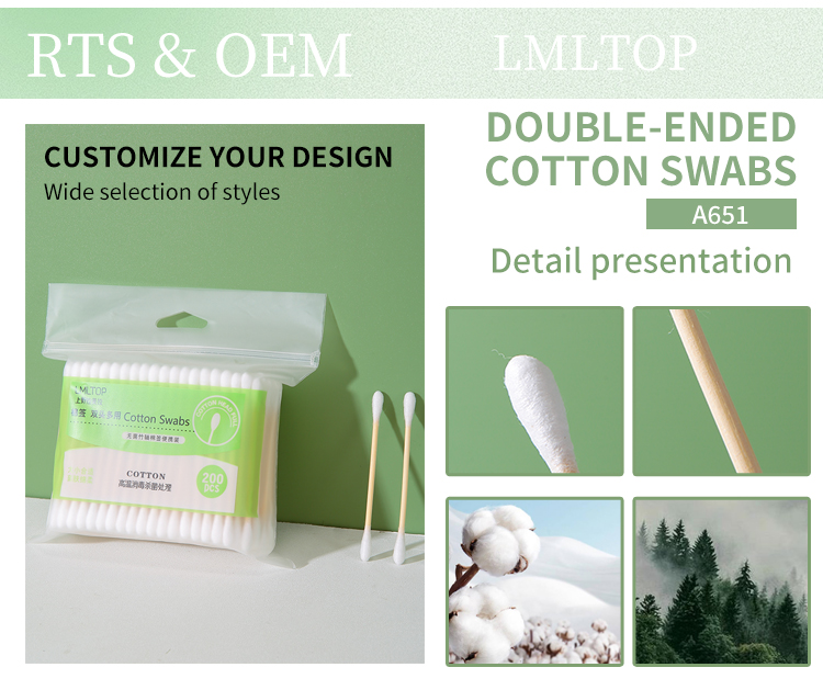 Lameila Wholesale makeup bamboo stick round double tips cotton buds cotton swabs A651