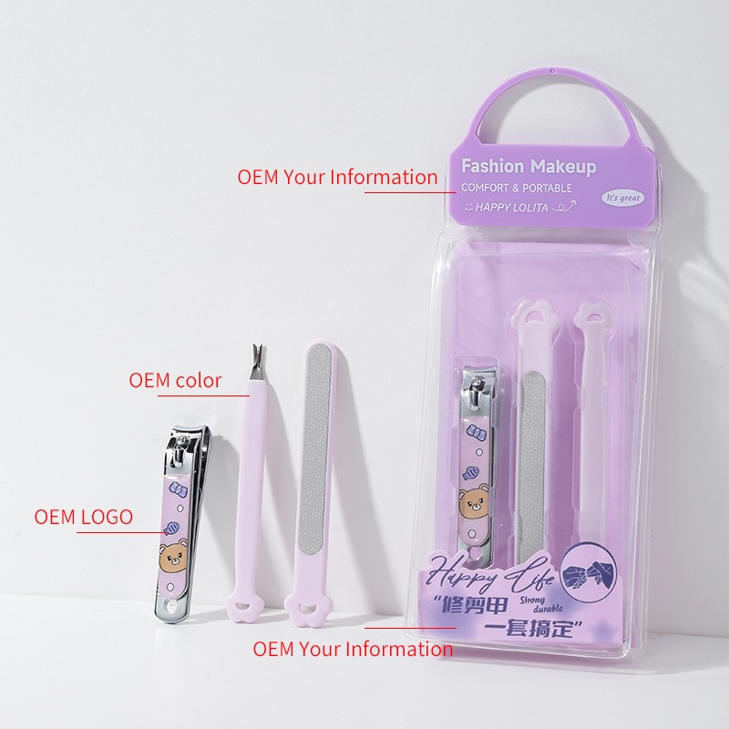 3pcs Stainless Steel Beauty Care Tool Nail LLT19 Trimmer Kit Cartoon Finger Clipper File Manicure Set