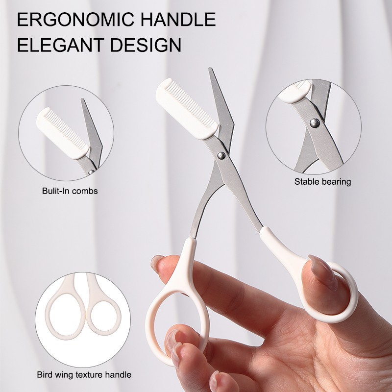 3 in 1 Eyebrow Trimmer Set JJF16 Tools High Precision Eyebrow Clip with Comb Travel White Beauty Eyebrow Scissor