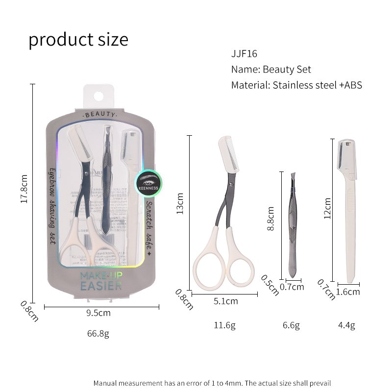 3 in 1 Eyebrow Trimmer Set JJF16 Tools High Precision Eyebrow Clip with Comb Travel White Beauty Eyebrow Scissor