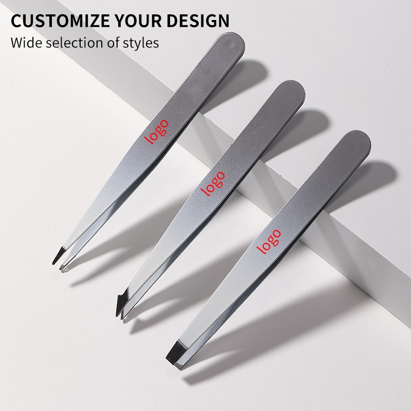 LMLTOP Stainless Steel Flat Slanted Eyebrow Tweezers JJF18 Set 3-Piece Hair Removal Eyelash Beauty Tool