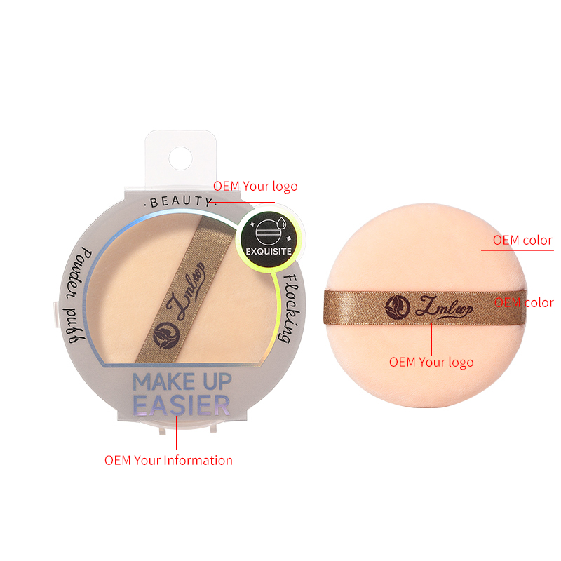 LMLTOP Soft Round Makeup Powder Puff  JJF24 Single Loose Fluffy Comfortable Air Cushion Flocking powder puff Logo Print Style