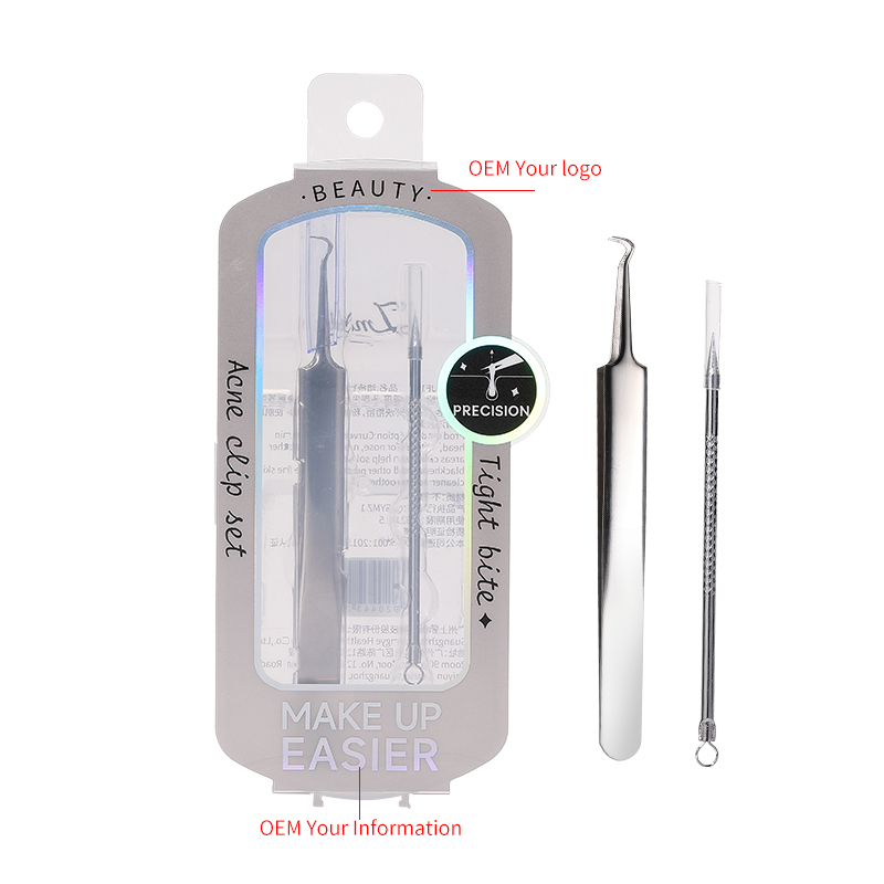 Stainless Steel Blackhead Needle JJF19 Tweezers 2 Pcs/Set Pimple Removal Tweezer Facial Care Tool Kit for Nose Acne Treatment