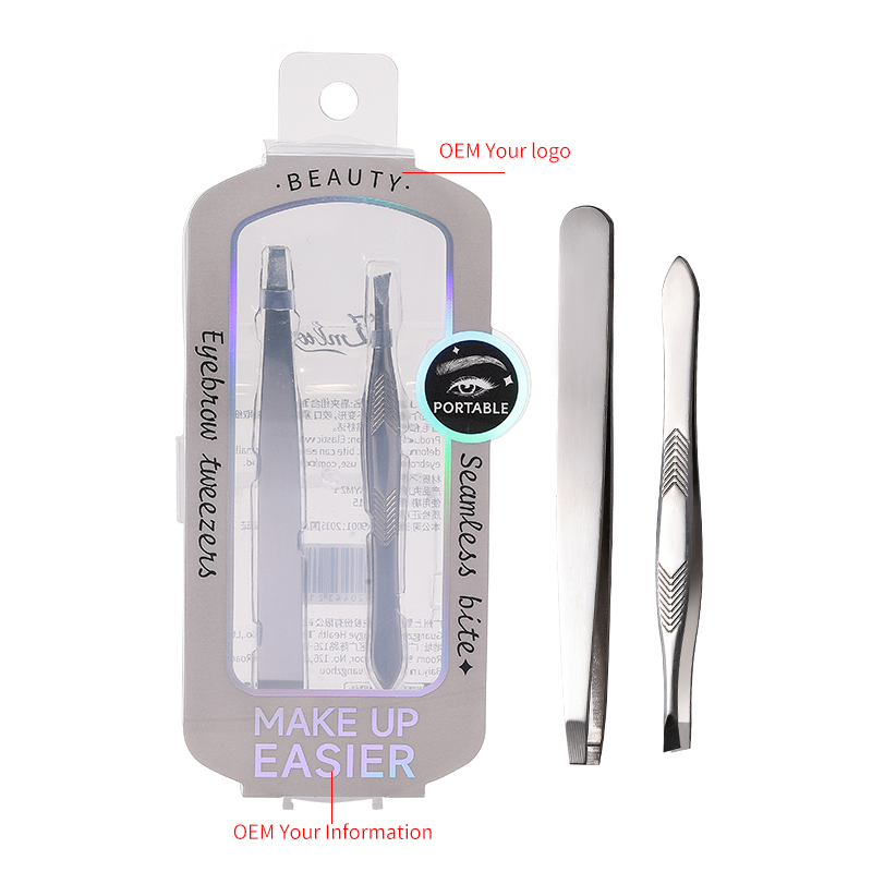 LMLTOP 2-Piece Flat Slanted Stainless Steel Eyebrow Tweezers Set JJF17 Beauty Tool for Hair Removal and Eyelash Care Model