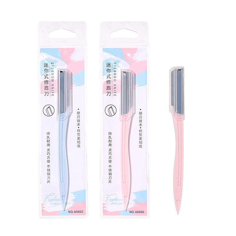 LMLTOP New Female Gray Non-slip Grip Hand Eye Brow Shaving Knife Lady Mini Eyebrow Trimmer Eyebrow Razor With Safe Cover A0860