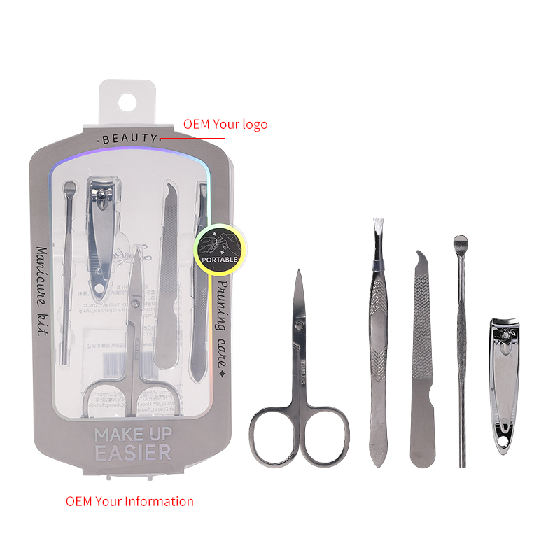 LMLTOP Multi-Functional Beauty Stainless Steel Nail Clippers Kit JJF23 5pcs Manicure Tools Set with Ear Picks