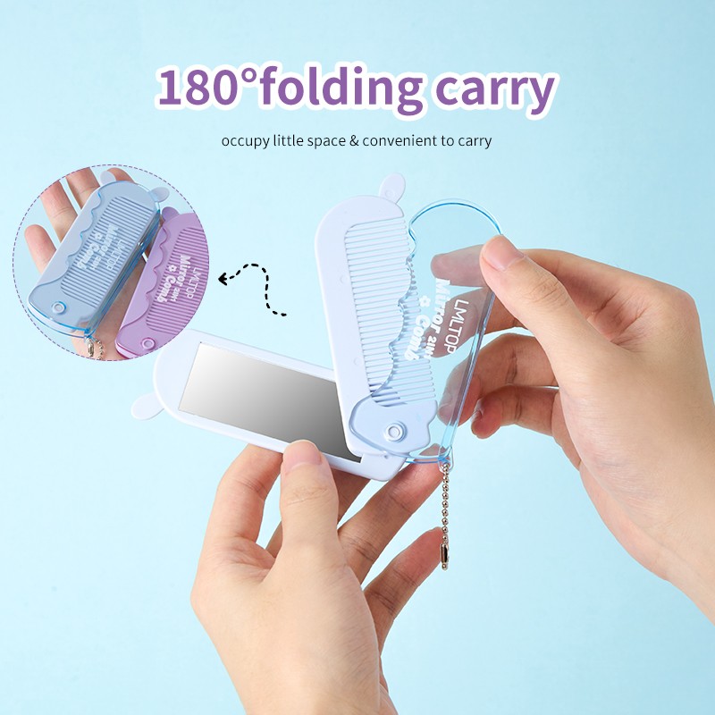 LMLTOP Promotional Portable Hair Comb SY704 3 in 1 Scalp Massage Detangling Tangle Hair Brush Small Plastic Folding Mirror Comb