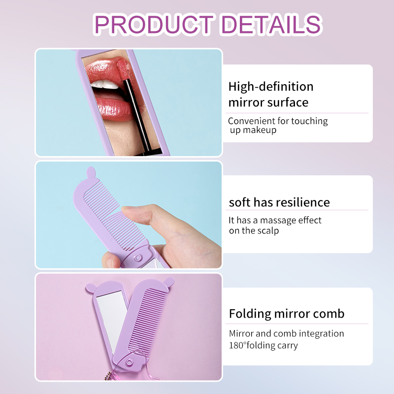 LMLTOP Promotional Portable Hair Comb SY704 3 in 1 Scalp Massage Detangling Tangle Hair Brush Small Plastic Folding Mirror Comb