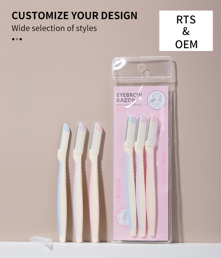 Private Label Eyebrow Razor Set Hair Remover Stainless Steel Dermaplaning Blade Custom Logo Facial Razor Makeup Shaper A960