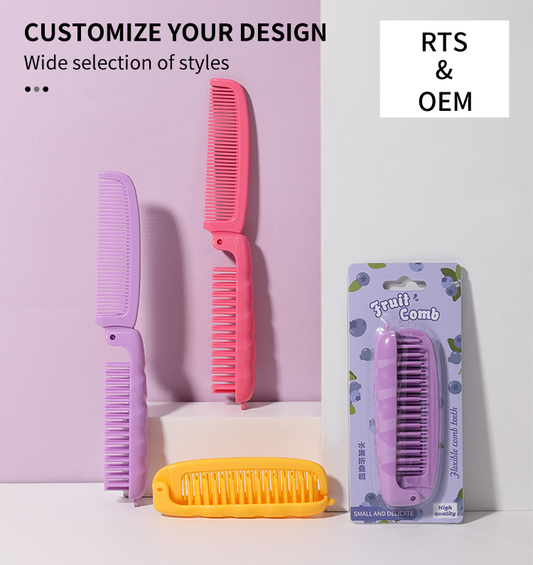 LMLTOP Dual-Purpose Straight ABS Hair Comb Fruit Series Folding Design Compact and Portable for Travel Home