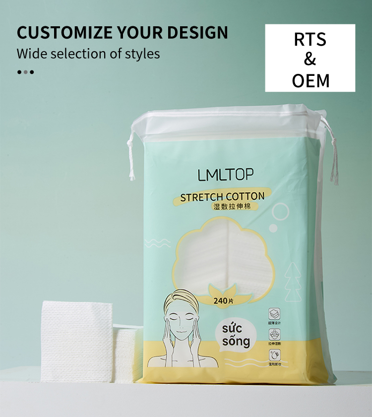 High Absorbent Cotton Pads Water-Saving Stretchable Wet compress Pad Soft Facial Square Pads For Makeup