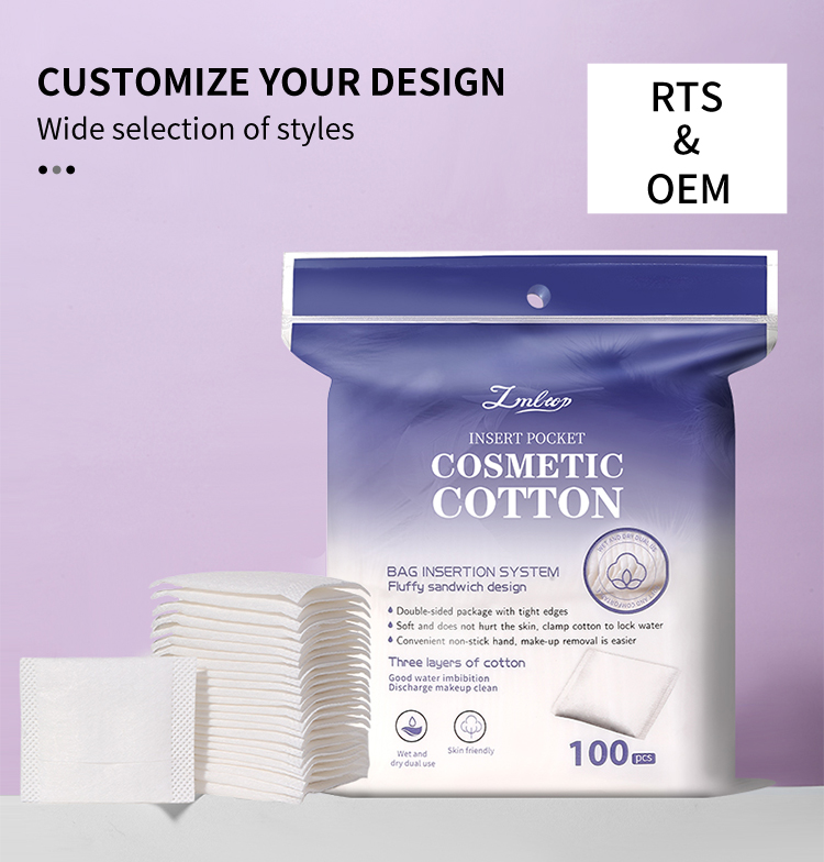 Extra Absorbent 100pcs Hand-inserted Organic Makeup Remover Pad Skin Friendly Wet Dry Pocket Design Cosmetic Cotton Pads SY455