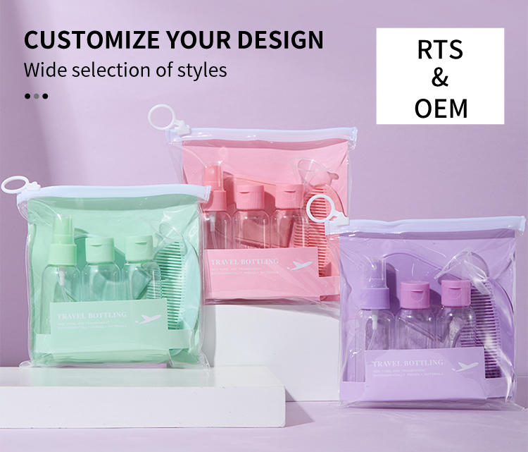LMLTOP Skin care travel bottle set print with bag pet pp 50ml small travel bottles set for toiletries with mirror comb SY763