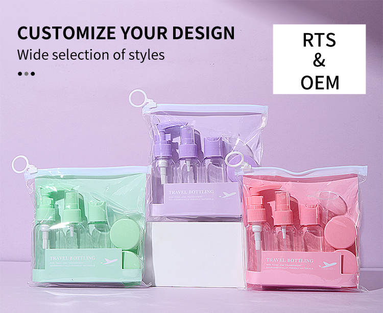 LMLTOP 7pcs travel body care bottle set PET travel separate bottle set with case portable shampoo travel bottle kit SY760