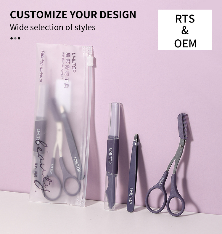 LMLTOP Mini 3 Pcs Double-Ended Eyebrow Razor Stainless steel Beauty Scissors Comb Set Tweezers Kit for Precise Shaping YY667