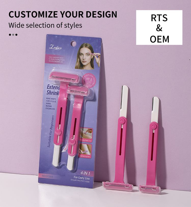 Pink Stainless Steel Dual-Head Facial Shaver and Eyebrow Trimmer Hair Remover and Razor Shaver Set handles for women SY364