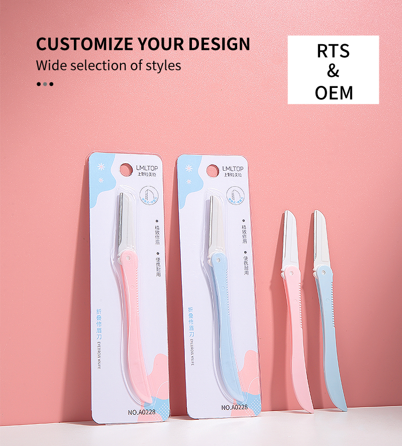 LMLTOP Women's Foldable Touchup Eyebrow Razor Dermaplane Blade Wholesale OEM Facial Hair Removal Trimmer Shaper A0228