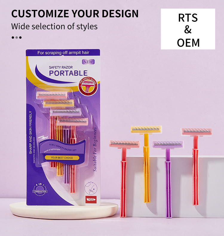 LMLTOP Reusable 4-in-1 Plastic Eco Biodegradable Facial Safety Razor Set Women's Body Face Bikini Shaving Razors For Beach UU07