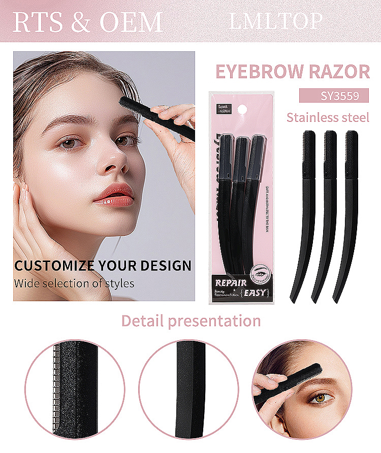 LMLTOP Stripes Pattern macro Eyebrow Razor Trimmer Safety Stainless Steel Dermaplane Hair Removal for Beauty Makeup Tool SY357