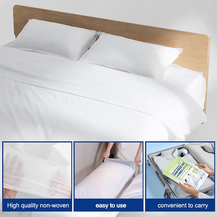 Disposable Three Piece Bed Linen Set Soft Skin Friendly for Home Hotel Hospital Trip Disposable Three Piece Bed Linen Set Soft Skin Friendly for Home Hotel Hospital Trip